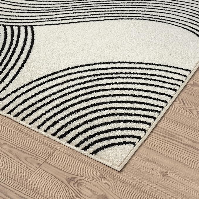 Abani Nuevo Beige Black Swirls Modern Area Rug 3' x 6' for Living Room, Bedroom - Abstract Design - Durable & Easy to Clean