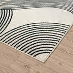 Abani Nuevo Beige Black Swirls Modern Area Rug 6' Round for Living Room, Bedroom - Abstract Design - Durable & Easy to Clean