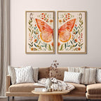 SIGNFORD Framed Canvas Print Wall Art Set Whimsical Butterfly and Florals Colorful Nature Illustration Modern Art Decorative Nordic Nature for Living Room, Bedroom, Office - 24"x36"x2 Natural