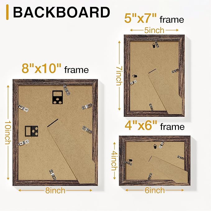 Vittanly 15 Pack Picture Frames Collage Wall Decor for Mounting or Tabletop Display, Gallery Frame Set for Family, Multi Sizes Including 3pcs 8x10, 6pcs 5x7, 6pcs 4x6, Brown