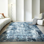 Rugcomf 6x9 Rug Washable Bedroom Rug Large Boho Rug Soft Area Rug Abstract Pattern Non-Slip Non-Shedding Faux Wool Vintage Rug for Living Room, Farmhouse, Dining Room, Kids Playroom, Blue