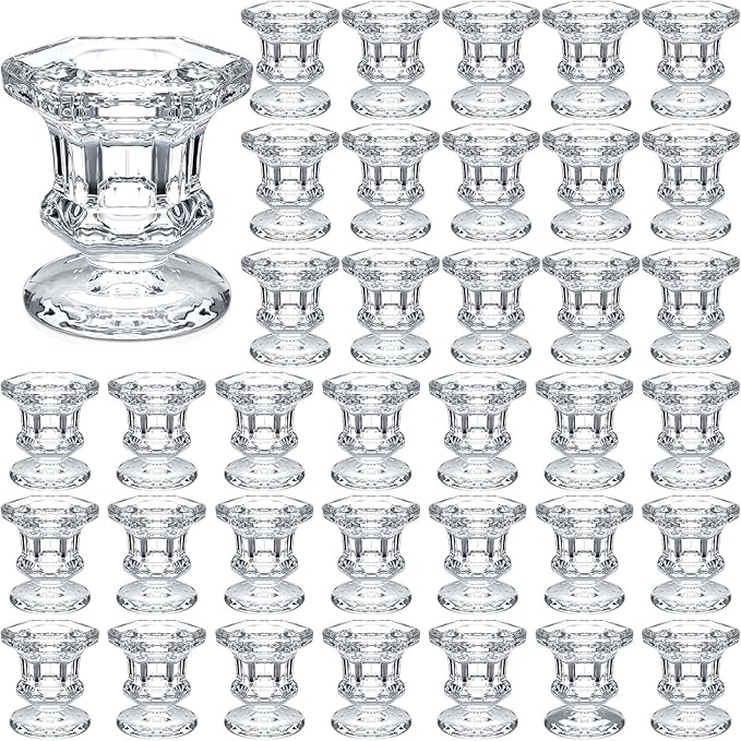 Foaincore 36 Pcs Candlestick Holders Bulk 2.36 Inch Taper Candle Holders Small Glass Candle Holder for Wedding Table Centerpiece Party Decoration (Clear)
