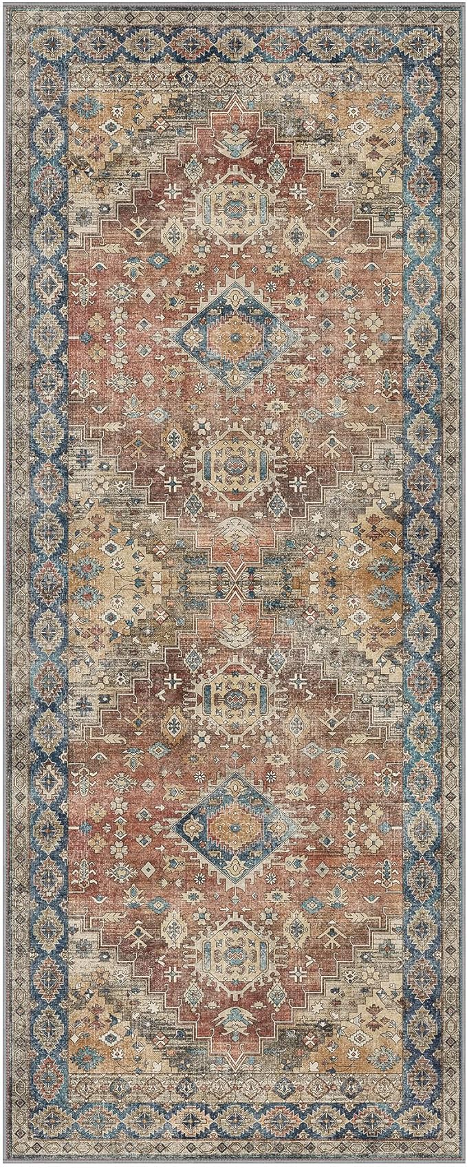 GENIMO Runner Rug 2x5 Non Slip Machine Washable Vintage Hallway Runner Rug, Low Pile Lightweight Rugs for Entryway, Hallway, Kitchen and Corridor, Antique Red