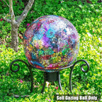 VCUTEKA Gazing Ball, Iridescent Crackled Glass Mosaic Gazing Balls Sphere for Garden Lawn Outdoor Ornament Yard Decorative, 10-Inch, Purple