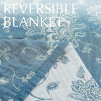 jinchan Boho 100% Cotton Muslin Twin Size 50x60 Inches Blanket Lightweight 4-Layer Quilted Soft Blue and White Floral Throw Blanket Green Accents Reversible Comfy Flower Breathable Summer Couch