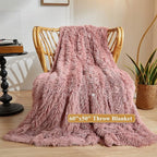 XeGe Plush Faux Fur Throw, Dusty Pink Luxurious 50x60 Shaggy Furry Blanket, Fluffy Microfiber Velvet Couch Throw, Ultra Soft Warm Fuzzy Lap Blanket for Sofa Bed Chair Car Office, Dusty Pink