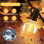 100FT G40 LED Outdoor String Lights with 50 Shatterproof Bulbs + 2 Spares, E12 Socket, 2700K Warm White, Weatherproof Black Cable, for Patio, Backyard, Wedding, Party, Porch, Deck, Gazebo, Camping