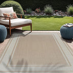 Beverly Rug Large Outdoor Rug 10x14 Modern Bordered Area Rugs for Indoor and Outdoor Patio Deck Porch Garden Waterproof Weather Sun Resistant Washable Outside Carpet (10 x 14 Beige)