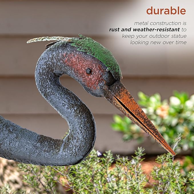 Alpine Corporation 30" Tall Outdoor Rustic Metal Bowing Crane Statue Yard Art Decoration