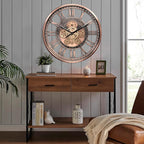 CLXEAST 21 Inch Large Roman Numeral Wall Clock with Moving Gears,Farmhouse Copper Rose Gold/Copper Metal Wall Clocks for Living Room Decor,House Warming Gifts New Home