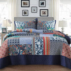 Yvooxny King Quilt Set Reversible Lightweight Bohemian Paisley Patchwork Cotton Quilted Bedspread Coverlet Set 3-Piece Bedding Set with Pillowcases for All Seasons, King Size, 108 * 96 Inches