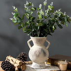 LUKA Antique Ceramic Vase with 2 Handle,9.25 inches Rustic Vase Minimalist Decor, Decorative Vases for Home Decor, Table, Living Room, Shelf, Christmas Decoration(Large,Gray)