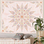 Fowocu Boho Floral Mandala Tapestry for Bedroom Aesthetic Pink Bohemian Flower Wall Tapestry Watercolor Hippie Indian Large Tapestries Wall Hanging for Living Room Dorm Decor 80 x 60 Inch