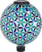 Sunnydaze 10 inch Solar Gazing Ball for Garden - Glass Outdoor Gazing Globe - Mosaic Cool Blooms