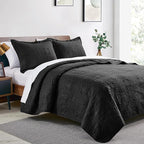 Love's cabin Quilts for Full Bed Black Bedspreads Bedding Set - Lightweight Bedspread Comforter - Coin Pattern Bedding Coverlet for All Season - 3 Pieces (1 Quilt, 2 Pillow Shams)