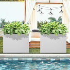 FENCY Metal Rectangular Planter Box Large Planters for Outdoor Plants, Tall Planters for Outdoor Plants with Drainage Holes, Rectangular Planters for Outdoor Plants (35.4" L x 9" W x 25.6" H,White)