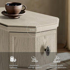 Nightstand with Charging Station, Vintage Wood End Table with 3 Drawer, Victoria Narrow Side Table, Slim Bedside Tables for Bedroom, Pre-Installation, Light Gray