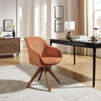 Art Leon Desk Chair No Wheels, Mid Century Modern Office Chair, Swivel Accent Chair with Oak Wood Legs, Fabric Upholstered Arm Chair, Caramel