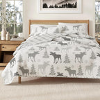 Lodge Bedspread King Size Quilt with 2 Shams. Cabin 3-Piece Reversible All Season Quilt Set. Rustic Quilt Coverlet Bed Set. Wilderness Collection (Moose - Grey)