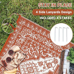 GAOMON Large Outdoor Plastic Straw Rug 10x14 Waterproof Patio Rug Reversible Foldable Portale Camping Mat with Stakes & Bag, Vintage Boho Outside Carpet for RV Garden Deck Porch, Orange Red