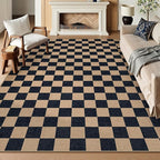 Lahome Checkered Easy Jute Rug, 9x12 Area Rug for Living Room Indoor Outdoor Carpet, Farmhouse Neutral Non Slip Non Shedding Stain Resistance Floor Carpet for Patio Dining Room Backyard