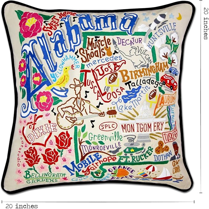 Catstudio Alabama Embroidered Decorative Throw Pillow