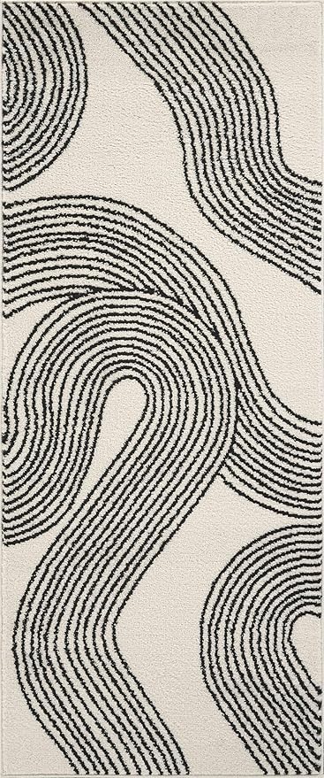 Abani Nuevo Beige Black Swirls Modern Area Rug 3' x 6' for Living Room, Bedroom - Abstract Design - Durable & Easy to Clean