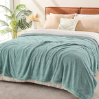 EMME Muslin and Fleece Queen Blanket Reversible - 80"*90" Teal Soft Warm Throw Blankets for Couch Bed Picnic Travel Bed