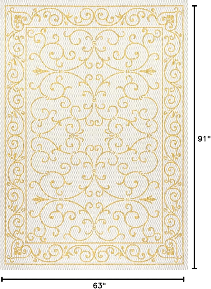 JONATHAN Y Vintage Filigree Indoor Outdoor Area Rug 5X8 Cream/Yellow, Charleston Textured Weave for Backyard, Patio, Porch, Easy-Cleaning, High Traffic, Pet-Friendly, Non-Shedding (SMB106M-5)