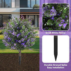 Artificial Boxwood Topiary Ball Trees with Ground Spikes UV Resistant Faux Greenery Shrubs Fake Shrubs for Outdoors, Realistic Faux Plants Bushes for Garden Porch Yard Patio Decor (Purple Green)