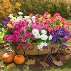 HyeFlora Artificial Flowers for Outdoors Fake Plants Outside Decoration, 12 Bundles Silk Colorful Morning Glory with Eucalyptus UV Resistant Realistic Faux Flowers for Planter Porch Patio Yard Garden