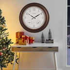 CLXEAST 24 Inch Illuminated in/Outdoor Lighted Atomic Analog Wall Clock with Thermometer & Hygrometer, Oversized Large Waterproof Wall Clocks for Living Room Decor,Bronze Finish