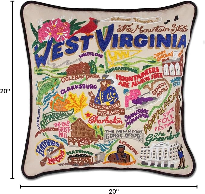 Catstudio West Virginia Embroidered Decorative Throw Pillow