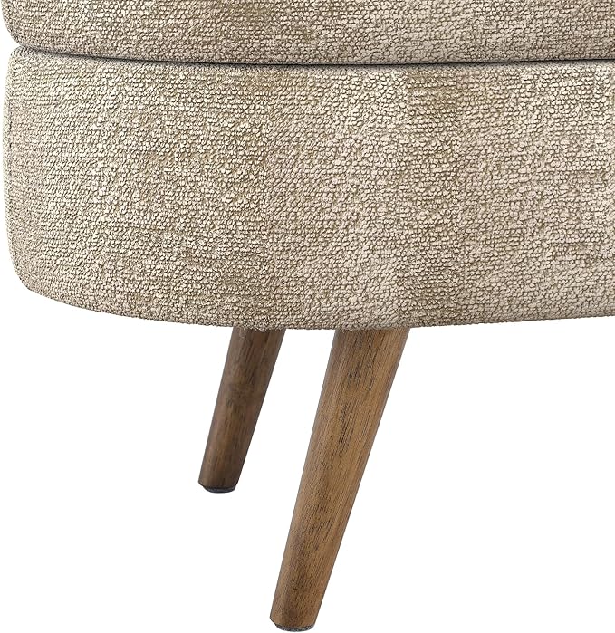 Oval Storage Bench 43.5" Linen Fabric Upholstered Entryway Bench with Solid Wood Legs Ottoman Bench Indoor Bench for Living Room/Bedroom/End of Bed/Entryway (Brown)