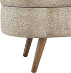 Oval Storage Bench 43.5" Linen Fabric Upholstered Entryway Bench with Solid Wood Legs Ottoman Bench Indoor Bench for Living Room/Bedroom/End of Bed/Entryway (Brown)