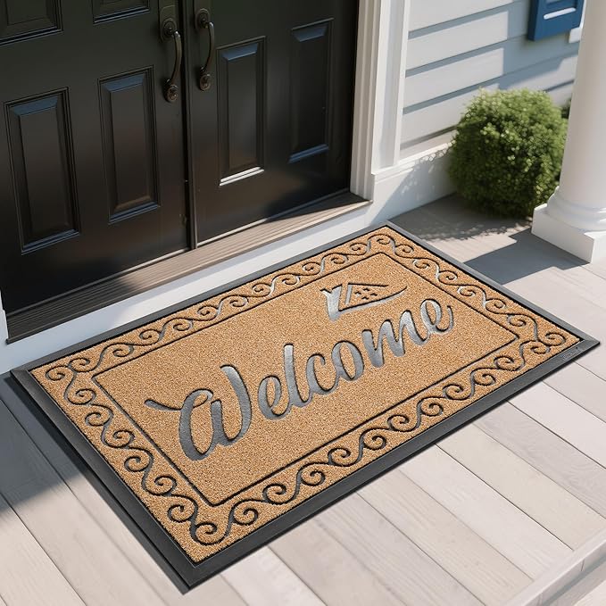 Yimobra Welcome Mat, Heavy Duty Sturdy Door Mats for Home Entrance Outdoor Indoor, Front Doormat for Outside Patio Floor Entry Porch Garage Office, Waterproof, Low Profile, 47X32 Inches, Yellow