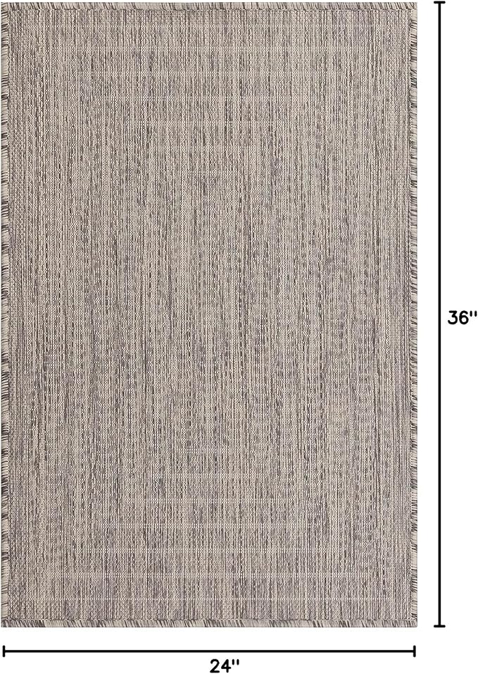 Adiva Rugs Outdoor Indoor Area Rug, Weather Resistant, Easy to Clean, Stain Resistant Floor Mat for Dining Room, Backyard, Deck, Patio (Silver Weiss, 2' x 3')
