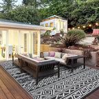 GAOMON Outdoor Rugs Patio Camping Waterproof Rug 6'x9' Plastic Straw Patio Rug Portable for Campers, Outside RVs Mat for Patios Clearance, Backyard Porch, Balcony, Black/White(Bohemia)