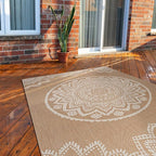 CAMILSON Outdoor Rug 5x7 Modern Area Rugs for Indoor and Outdoor Patios and Porches - Waterproof, Washable, Non-Shedding, Easy-to-Clean Outside Carpet (5 x 7, Medallion - Beige/White)