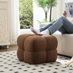 Zesthouse Square Pouf Ottoman Footstool, Modern Ottoman Coffee Table for Living Room, Poofy Boucle Stool Foot Rest, Upholstered Tufted Stool for Couch, Cube Makeup Vanity Chair Backless, Brown Reddish