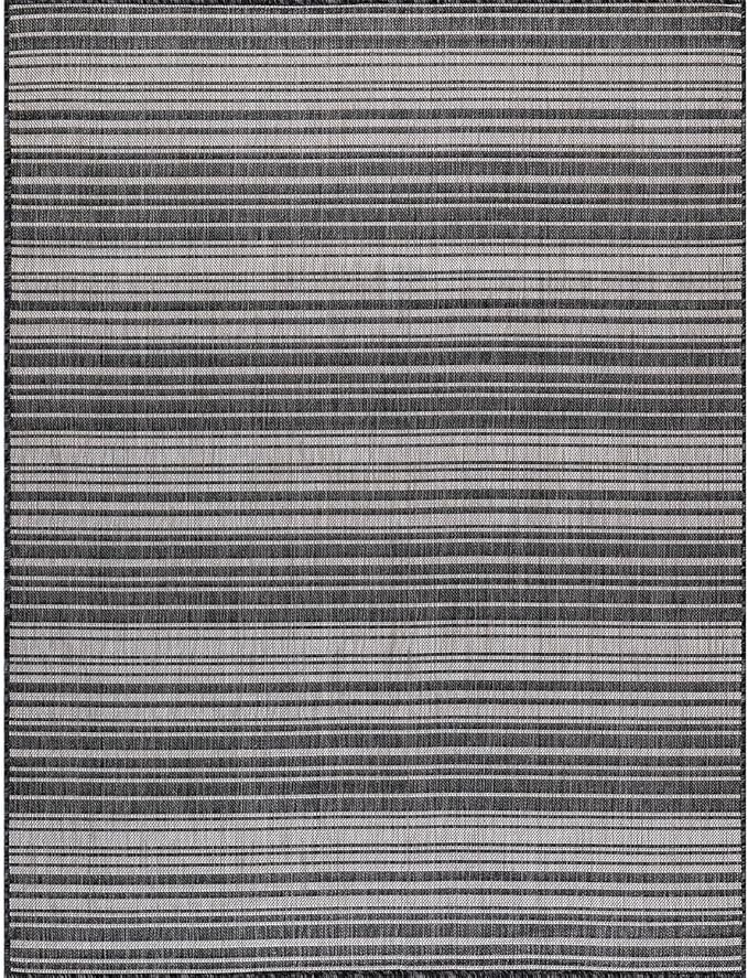 Stripe Outdoor Rug 10x14 Washable Outside Carpet for Indoor Patio Porch Waterproof Easy Cleaning Non Shedding Area Rugs Dark Gray 10 x 14