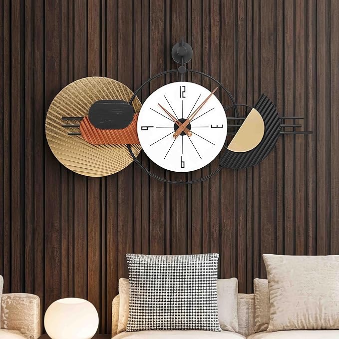 34x19 Inch Large Wall Clock Battery Operated Silent Non-Ticking, Modern Decorative Clocks for Home, Living Room, Kitchen, Bedroom, Office - Unique Abstract Design Timepiece