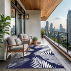 GENIMO Outdoor Rug 6' x 9' Waterproof for Patios Clearance, Reversible Outdoor Plastic Straw Camping Rug Carpet, Large Area Rugs Mats for RV, Camper, Deck, Balcony, Porch, Beach, Navy Blue&White