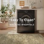 GENIMO 8X10 Area Rugs for Living Room, Machine Washable Non Slip Vintage Floral Patchwork Rug, Thin Low Pile Chenille Carpet Rugs for Bedroom, Dining Room, Straw