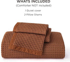 Bedsure Cooling Waffle Duvet Cover Queen - Cotton Blend Rayon Derived from Bamboo Duvet Cover Set for Hot Sleepers, Breathable Bedding Set With a Vintage Charm, 3 Pieces (Burnt Orange, Queen, 90"x90")
