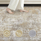 Tortania Washable 3x5 Area Rug - Modern Abstract Neutral Rugs Indoor Soft Thin Mat Non Slip Carpet for Entrance Front Door Living Room Bedroom Home Floor Decoration- Brown Grey