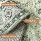 GENIMO 7'6''x9'6'' Area Rugs for Living Room, Machine Washable Non Slip Vintage Rugs, Low Pile Lightweight Chenille Print Rug for Bedroom, Dining Room, Home Office, Green