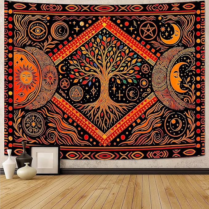 Lunerfex Tree of Life Sun Moon Stars Wall Tapestry, Cosmic Harmony Symbol Tapestries for Home Decor, Mystical Tapestry 60x44 Inch
