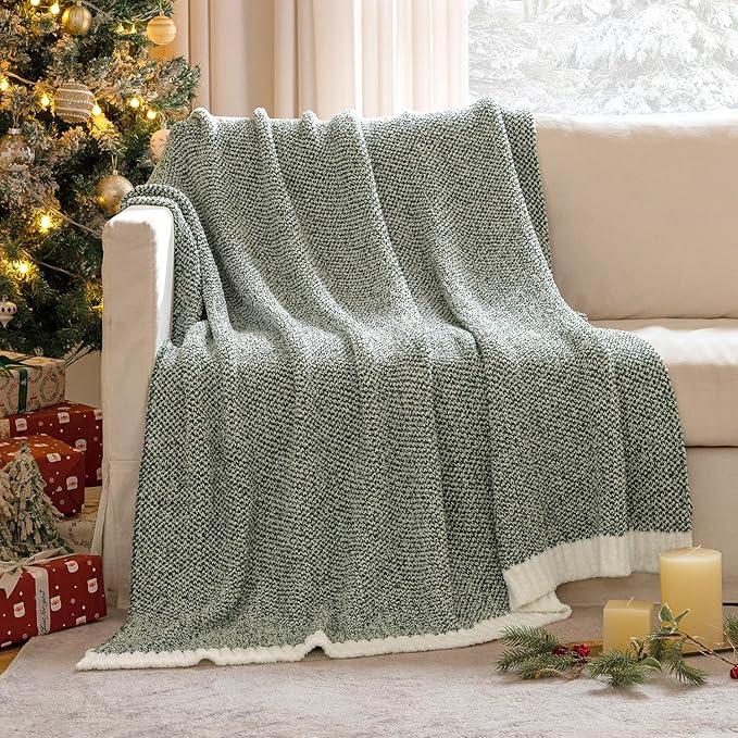 MIULEE Green Super Soft Throw Blanket for Couch, Cozy Fluffy Warm Throws Knit Blankets for Sofa, Bed, Chair, Living Room, Camping, Picnic, 50 x 70 inch