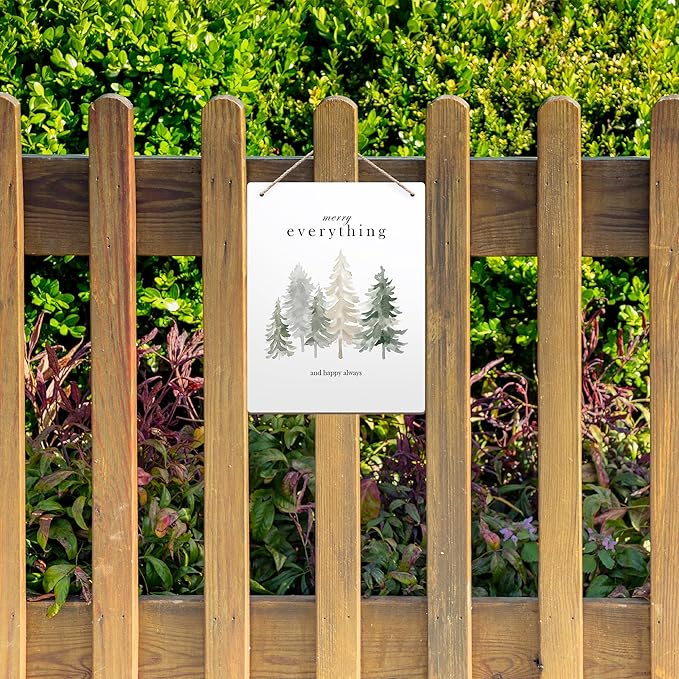 Pine Tree Winter Hanging Wooden Signs 10x8, Welcome Winter Signs, Winter Tree Wall Decor, Merry Everything and Happy Always Winter Home Room Office Hanging Wall Decor